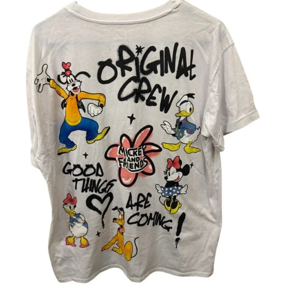 Disney Mickey Mouse Original Crew Graphic T-Shirt White XXL Embroidered Goofy